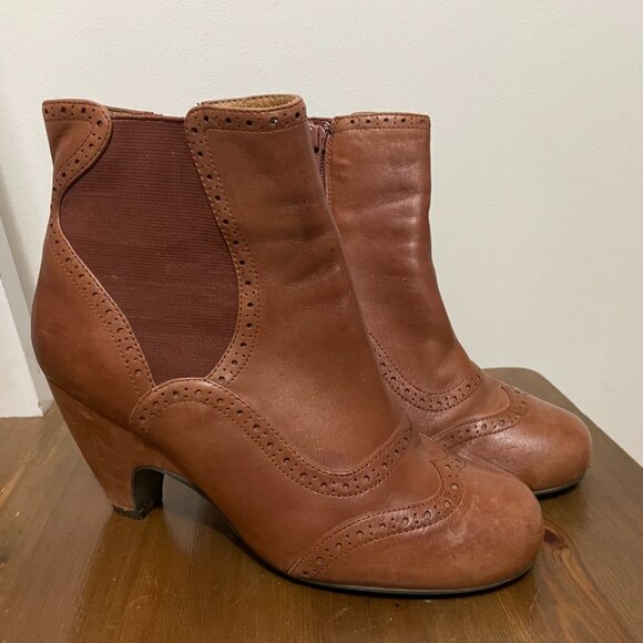 Miz Mooz Tallys 100% leather tan high heel ankle booties boho chic size 8 - Picture 2 of 11